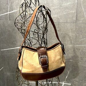Coach vintage 7589 Hampton Bag Brown Leather Tan Suede Shoulder Buckle Strap